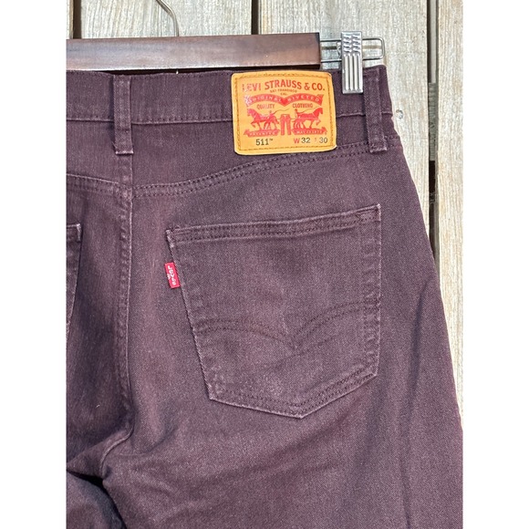 Levis 511 Slim Fit Jeans Mens 32x30 Burgundy Maroon Stretch Denim Pants - Picture 4 of 10